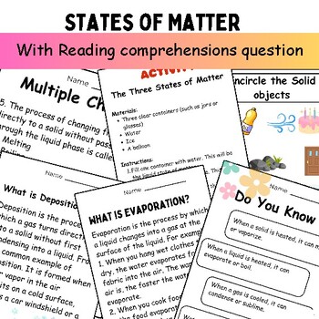 Preview of States of Matter | Comprehension Questions , Activities, Posters