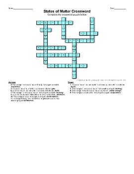 States of Matter Crossword Puzzle Answer Key by Rod s Ecosystem Lab