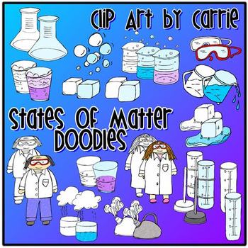 Preview of States of Matter Doodles clip art COMBO pack (BW and colored PNG)
