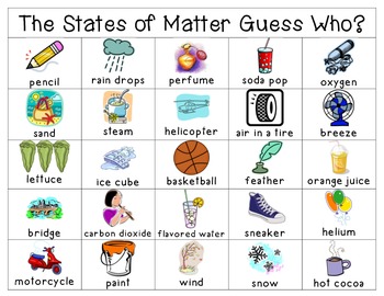 States of Matter Guess Who?" Games Pack by Katie Crystal TpT