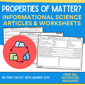 Preview of States of Matter: Informational Reading & Science No-Prep Passages & Worksheets