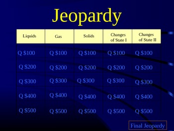 Preview of States of Matter Jeopardy Review Game on Powerpoint