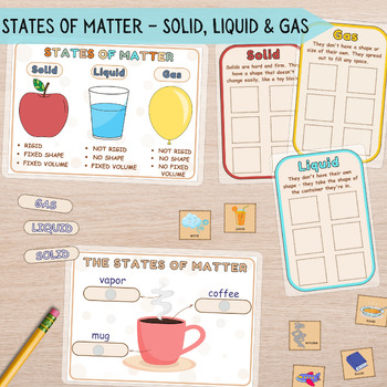 Preview of States of Matter Kids Activity Lesson Solid Liquid Gas, Physics for Kid Science