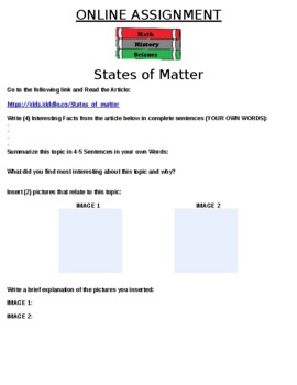 Preview of States of Matter Online Assignment