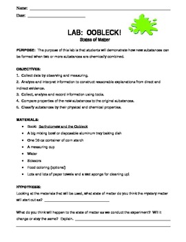 Preview of States of Matter:  Oobleck Lab