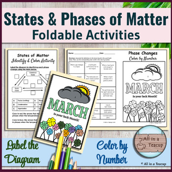 Preview of States of Matter & Phase Changes Foldable St-Patrick's Day Color by Number