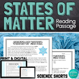 States of Matter Reading Comprehension Passage PRINT and DIGITAL