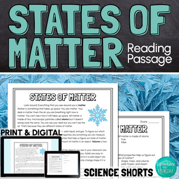 Preview of States of Matter Reading Comprehension Passage PRINT and DIGITAL