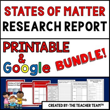 Preview of States of Matter Report Printable and Google Slides Bundle
