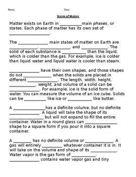 Preview of States of Matter Scaffolded Notes