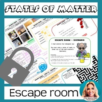 Preview of States of Matter Science Digital Escape Room Activity Middle School