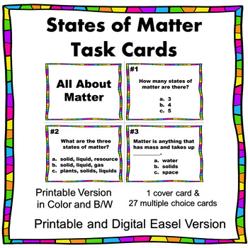 Preview of States of Matter Science Task Cards or Scoot Game