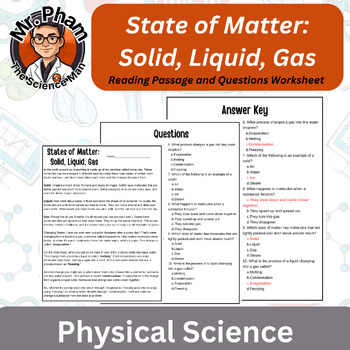 Preview of States of Matter: Solid, Liquid, Gas Reading Passage and Questions Worksheet