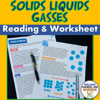 Preview of States of Matter Solids Liquids Gases Reading Passages Worksheets  