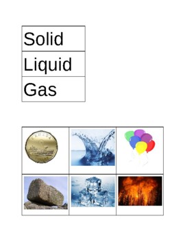 States of Matter- Sorting Activity (Special Education) by Meagan Kirbyson