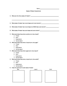 Preview of States of Matter Study Guide/Review Sheet
