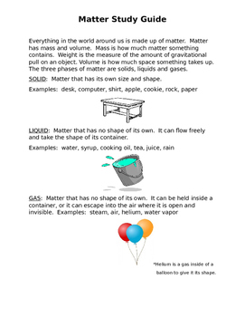 Preview of States of Matter Study Guide and Test--Editable!