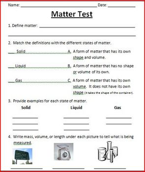 Preview of States of Matter Tests and Study Guide