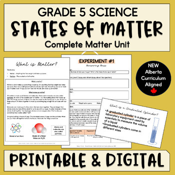 Preview of States of Matter Unit - Grade 5 Matter - NEW Alberta Science Curriculum Aligned