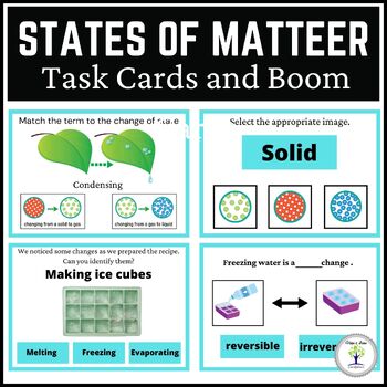 Preview of States of Matter Unit Task Cards and Boom Cards