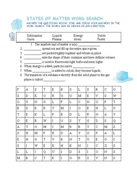states of matter word search and fill in by spectacular science tpt