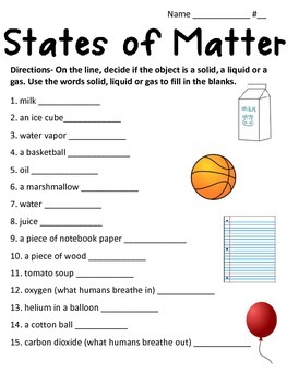 States of Matter Worksheet by math and science lover | TpT