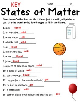 States of Matter Worksheet by math and science lover | TpT