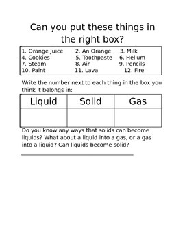 Preview of States of Matter Worksheet