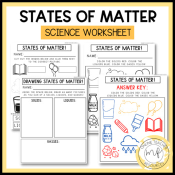 states of matter worksheet first second grade science tpt