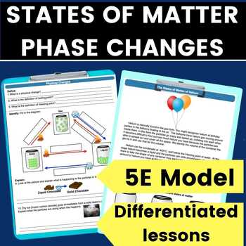 Preview of States of Matter 5E Science Lesson Changing States of Matter worksheet gas laws 