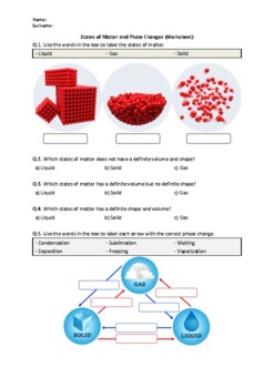 Preview of States of Matter and Phase Changes - Worksheet | Easel Activity & Printable PDF