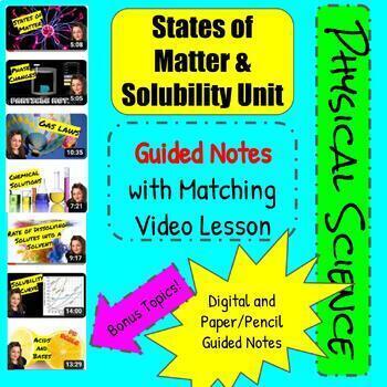 Preview of States of Matter and Solubility Guided Notes and Video Lessons Portfolio 