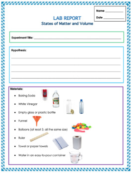 States of Matter and Volume Experiment - Lab Report Template | TPT