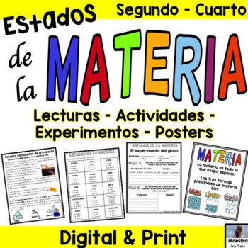 Preview of States of Matter in Spanish Estados de la materia Google Classroom Lecturas
