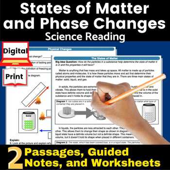 Preview of States of matter and Phase Changes Science Reading Comprehension Passages