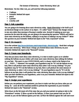 Preview of Static Electricity Mini Lab