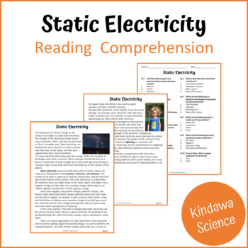Preview of Static Electricity Reading Comprehension Passage and Questions - PDF