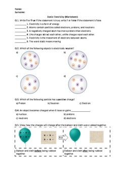 Preview of Static Electricity - Worksheet | Easel Activity & Printable PDF