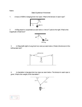 Preview of Static Equilibrium Worksheet