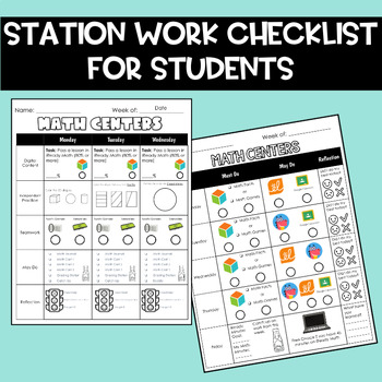 Preview of Station Work Weekly Checklist for Students - Blended Learning