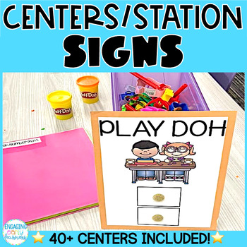 Preview of Colorful Station & Center Signs | Labels, Math & Literacy | Pre-K & Kindergarten