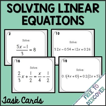 Preview of Solving Equations with Variables on Both Sides Task Cards Activity