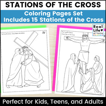 Preview of Stations of the Cross Coloring Pages Set for Kids, Teens, Adults