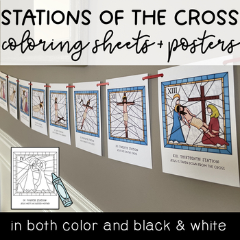 Preview of Stations of the Cross Stained Glass Posters: Lent and Holy Week Coloring