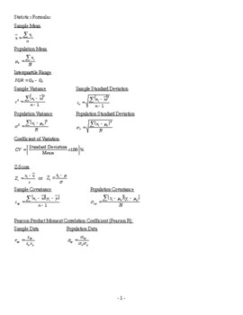 Preview of Statistic Formula Sheet