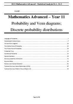 Preview of Statistical Analysis Booklet - Year 11 - Preliminary Mathematics Advanced