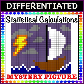 Preview of Statistical Calculations - Mystery Picture Color! (mean, median, mode, IQR, MAD)