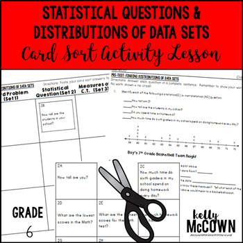 Preview of Statistical Questions & Distributions of Data Sets Card Sort Activity Lesson