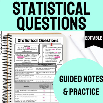 Preview of Statistical Questions Notes and Practice Worksheets EDITABLE