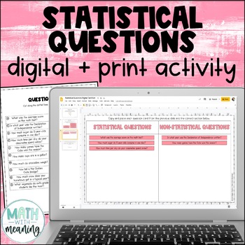 Preview of Statistical Questions Digital and Print Card Sort for Google Drive and OneDrive